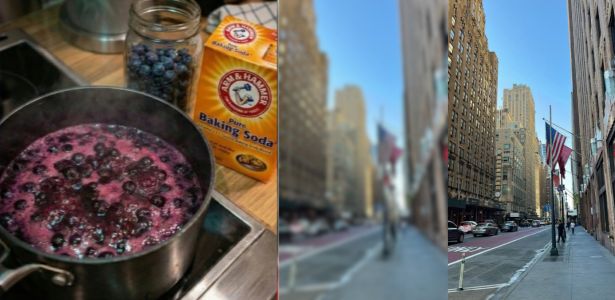 Older man and younger woman smiling, with an inset image of someone pouring a liquid into a cup